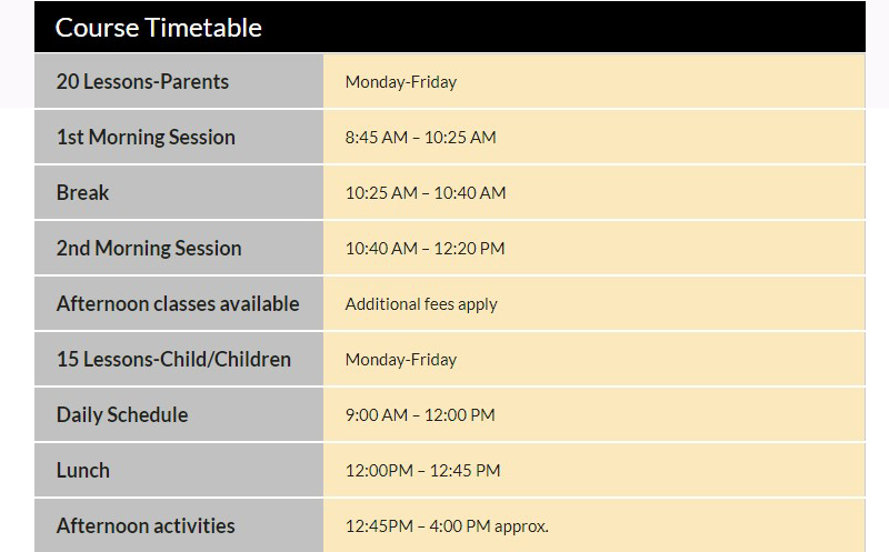 Sample time table